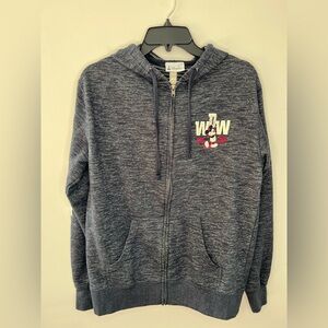 Disney Men’s Heather Navy Blue Zip-Up Hoodie with Mickey Mouse Sz M